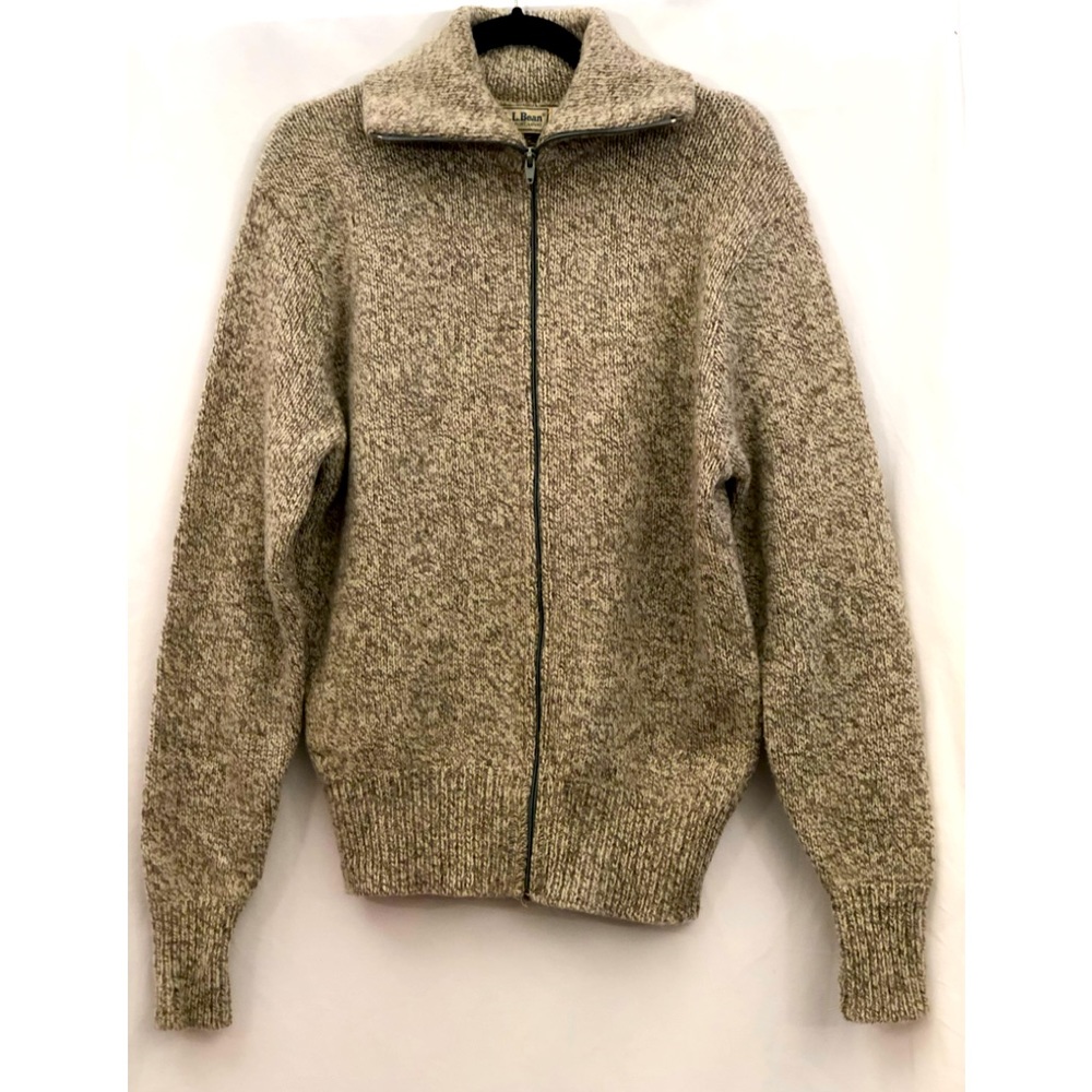 Vintage LL Bean Full Knit Knit Sweater Brown Marled Cardigan Jacket Mens Large